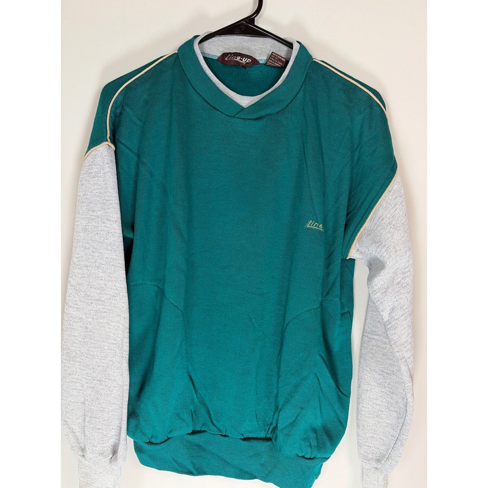 Vintage Line-Up Sweatshirt Mens Medium Teal Gray Colorblock 90s Crewneck